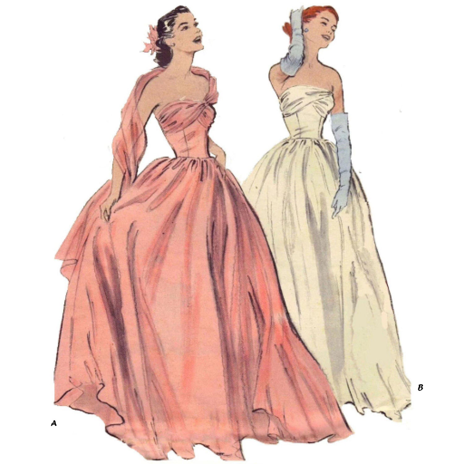 1950s Pattern, Strapless Ball Gown ...